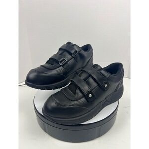 P W Minor Women's Black Leather Double Strap Arch Support Comfort Shoes Size 10